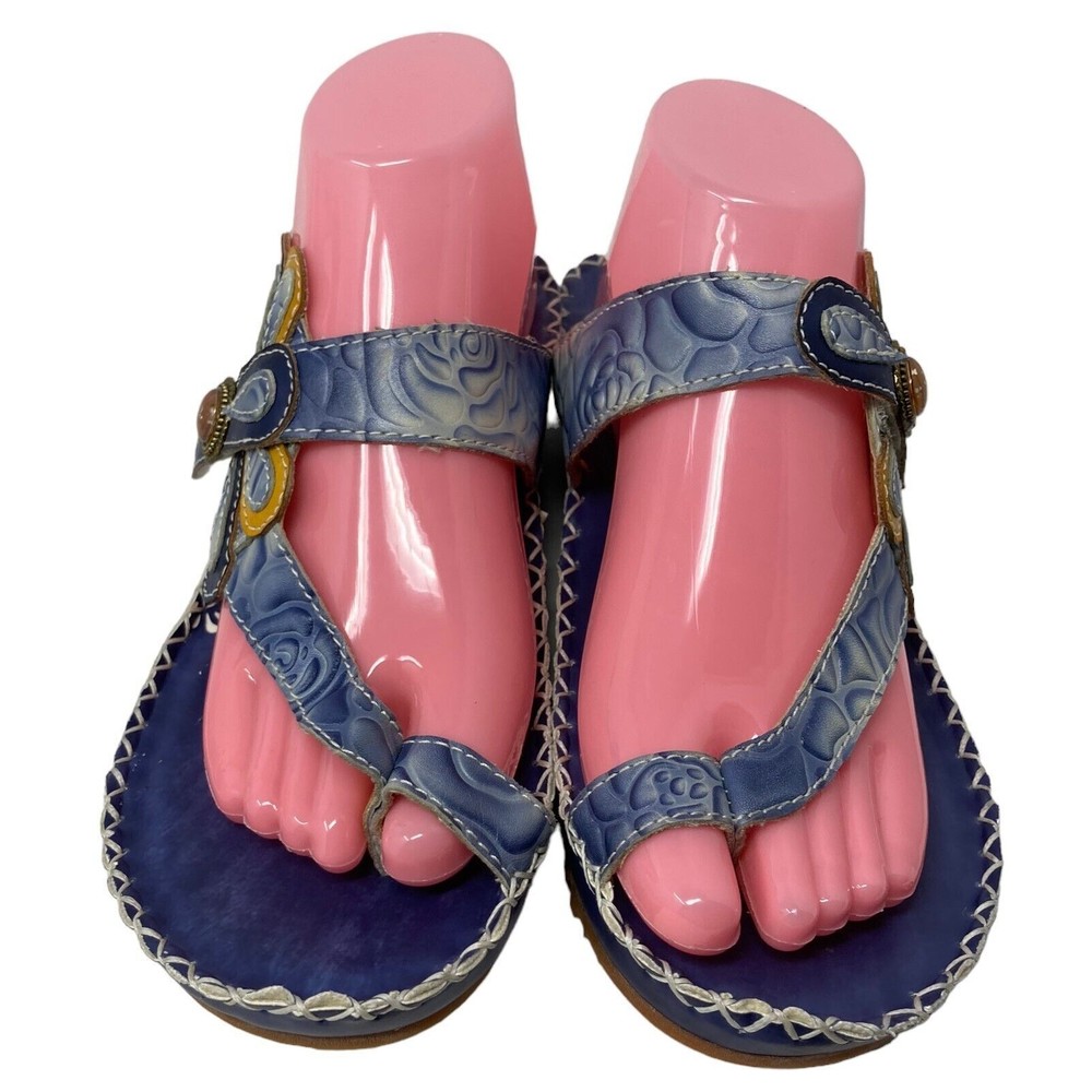 Spring Step Size 9 US Sandals Platform Blue Floral Leather Shoes Size 40 EU - Picture 5 of 9